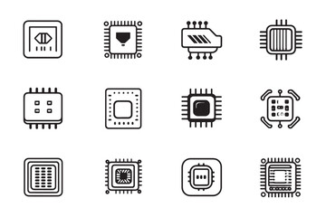 AI Chip Minimalist Line Icons