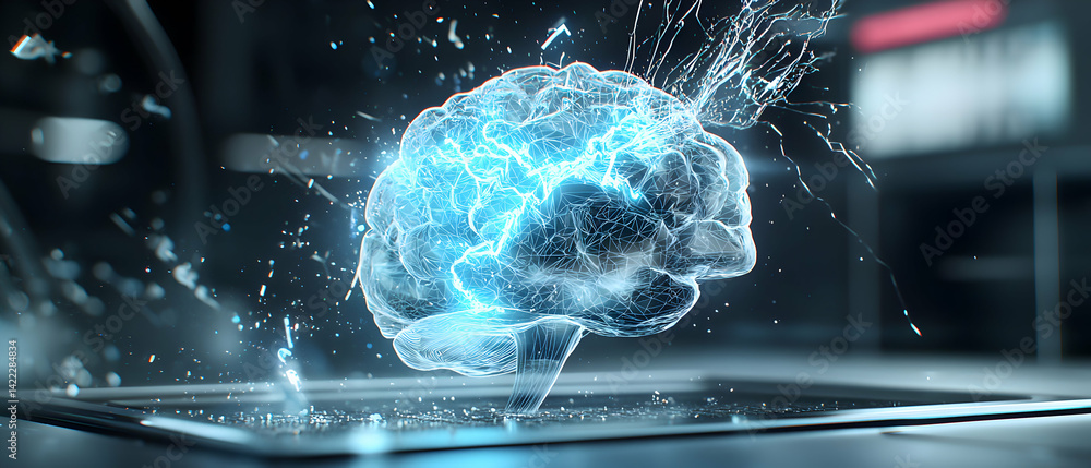 Poster a futuristic brain concept image. ideal for illustrating technology digital intelligence and the com