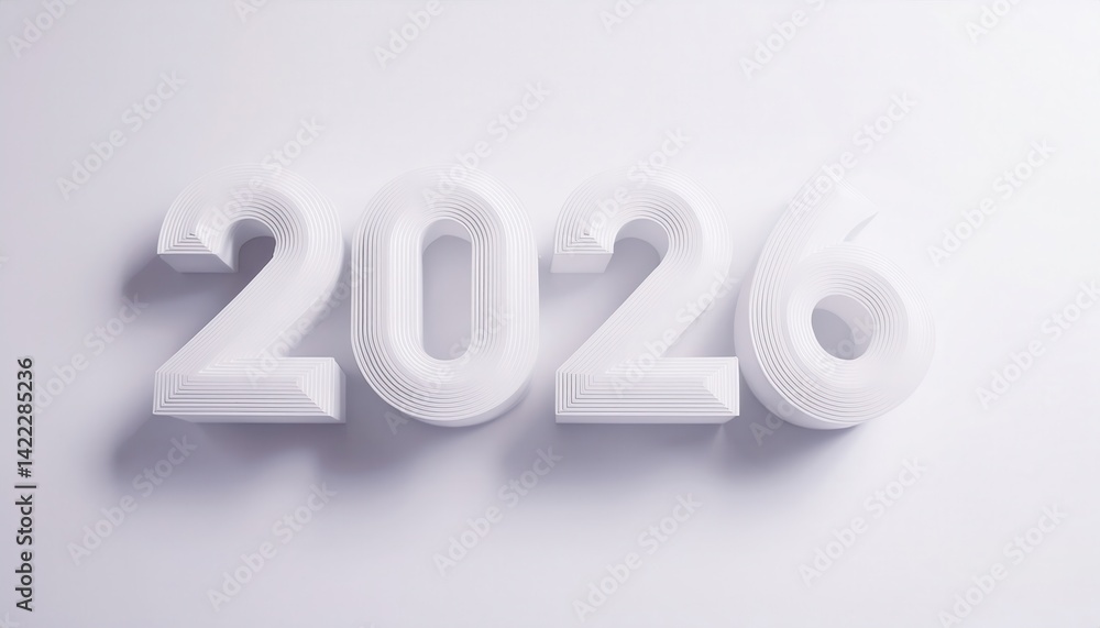 Poster clean and modern 2026 new year numbers design for branding, web, and print media in white 3d style vector