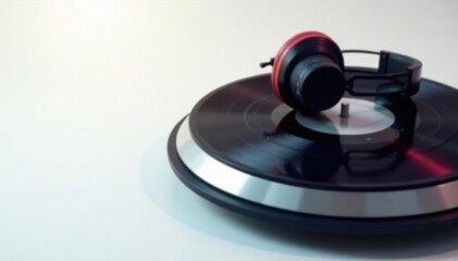 Close-up of a turntable and headphones on white background, vintage, white, groove