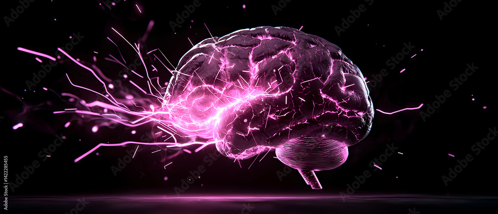 Poster brain illuminated with energy. suitable for neuroscience educational materials or conceptual artwork