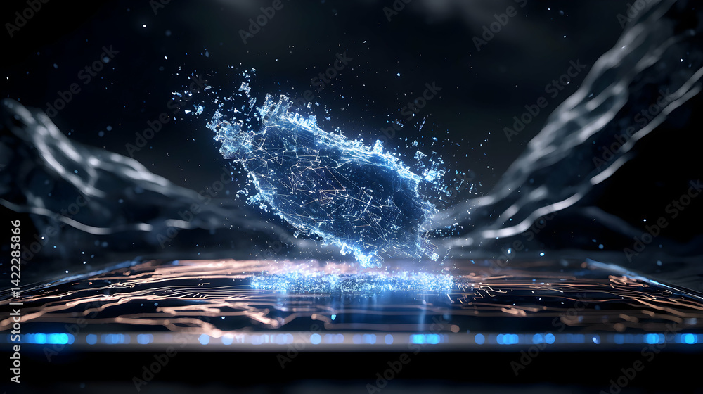 Poster digital data visualized. a glowing core of interconnected networks. suitable for technology promotio