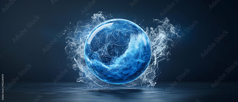 Poster a luminous sphere of energy floats in a serene environment. ideal for futuristic concepts and abstra