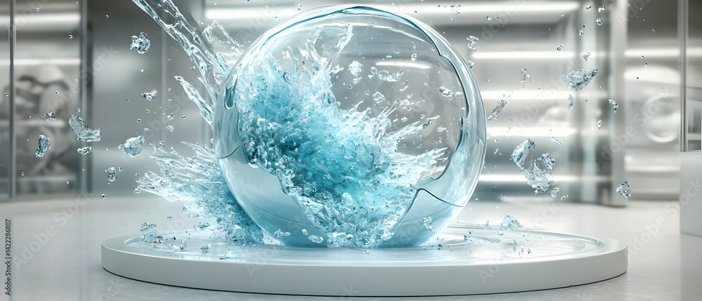 Poster a stylized rendering of water erupting from a cracked orb. ideal for illustrating concepts related t