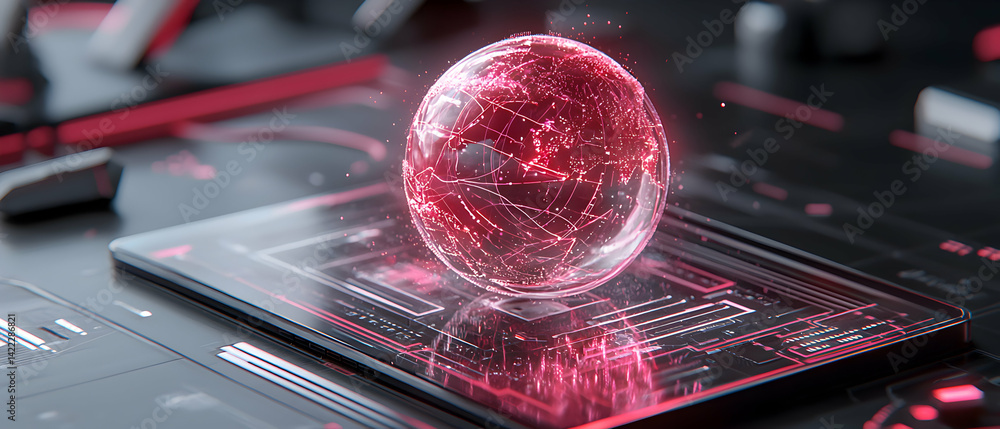Poster digital globe concept over tablet. shows global network connections and data visualization. used for