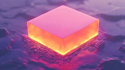 Closeup of a Glowing Orange Computer Chip on a Dark Background
