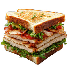Meat sandwich with lettuce and onions isolated on transparent background.