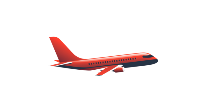Illustration of a red airplane with visible windows against black background isolated on transparent background - Powered by Adobe