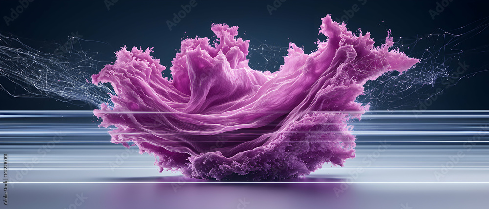 Poster abstract pink cloud shape. suggests concepts like energy flow or material transformation. great for 
