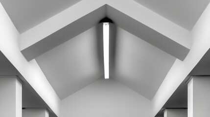 Minimalist Architectural Interior with Fluorescent Light Fixture in Black and White Tones for Modern Design