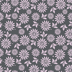 Vintage seamless floral pattern. Liberty style background of small mauve and lilac flowers. Small flowers scattered over a white background. Stock for printing on surfaces
