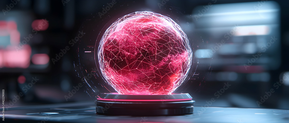 Poster a futuristic sphere glows brightly. likely displaying data or energy. ideal for sci-fi concepts or p
