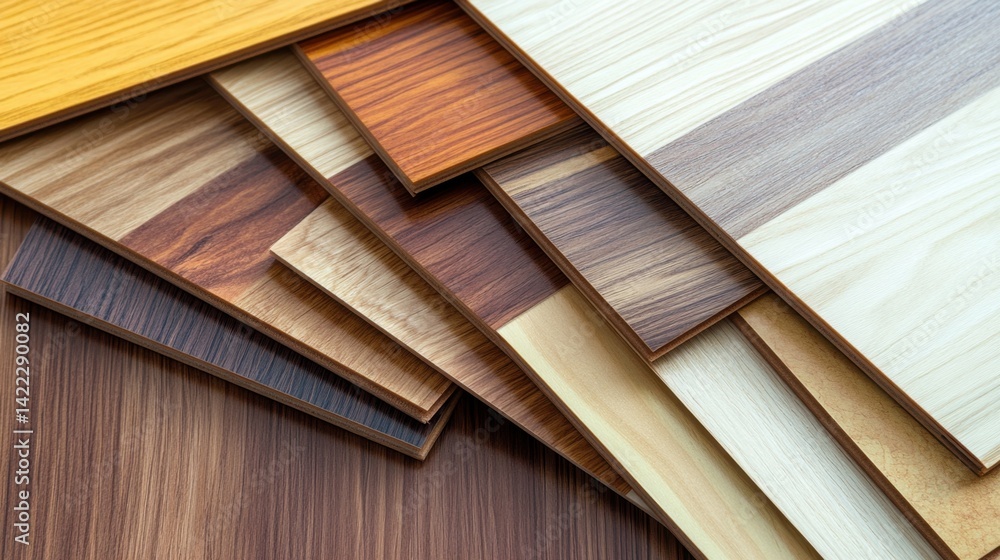 Poster diverse laminate flooring samples displayed in an array of colors and wood grain textures for home i