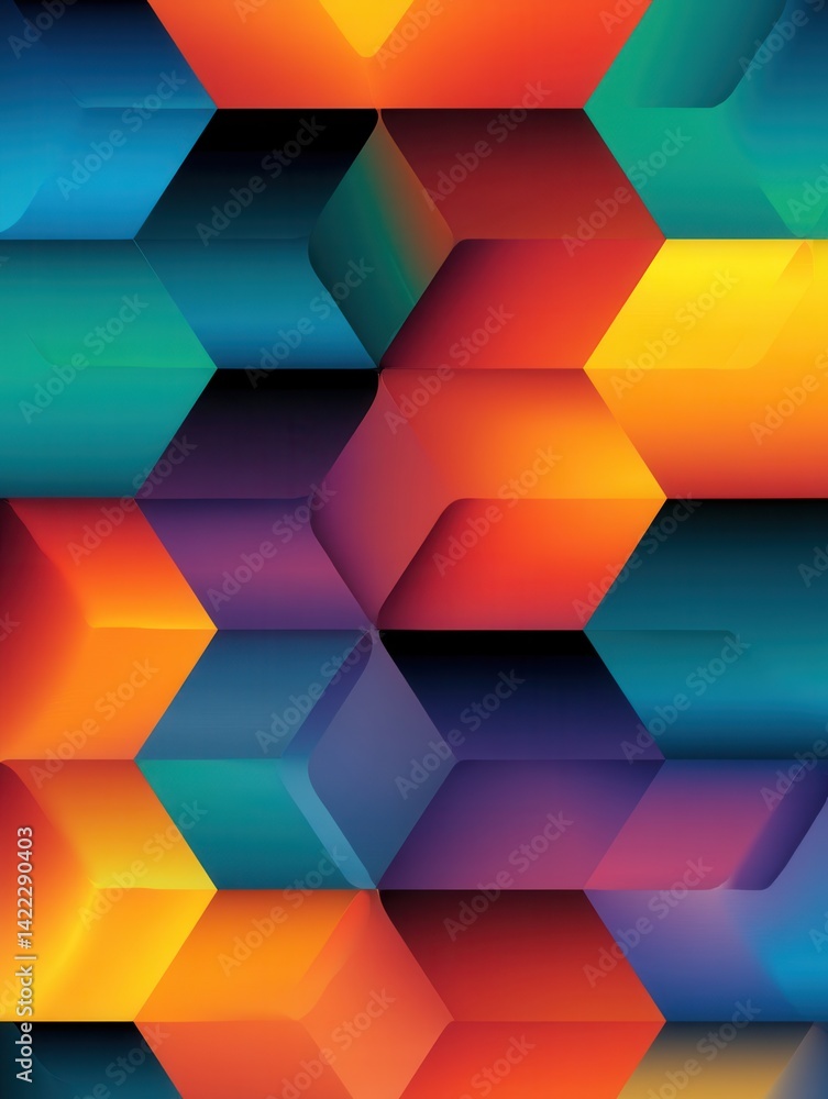 Poster vibrant geometric abstraction with dynamic color gradient and modern design for creative backgrounds