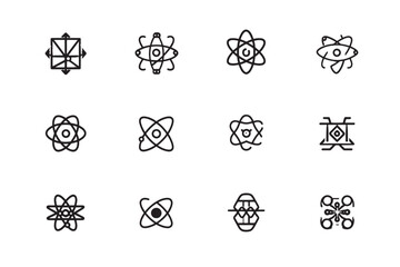 Atom Icon Minimalist 2D Line Art Vector