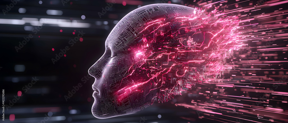 Aufkleber this futuristic image shows a digital human head with electrical patterns and energy bursts perfect 