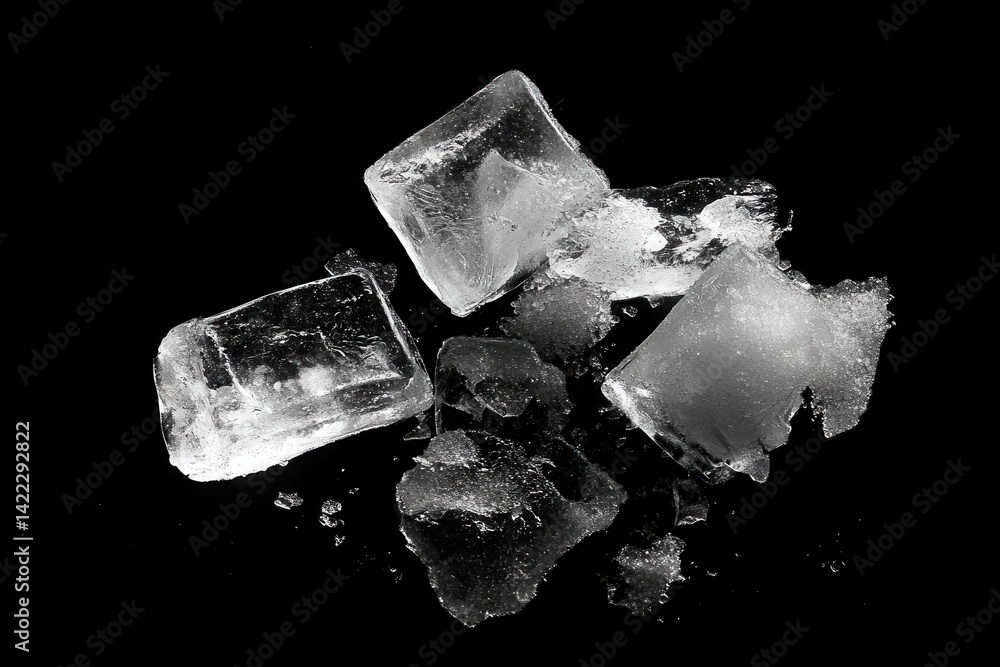 Aufkleber captivating monochrome composition of translucent ice cubes melting on a stark black backdrop offeri