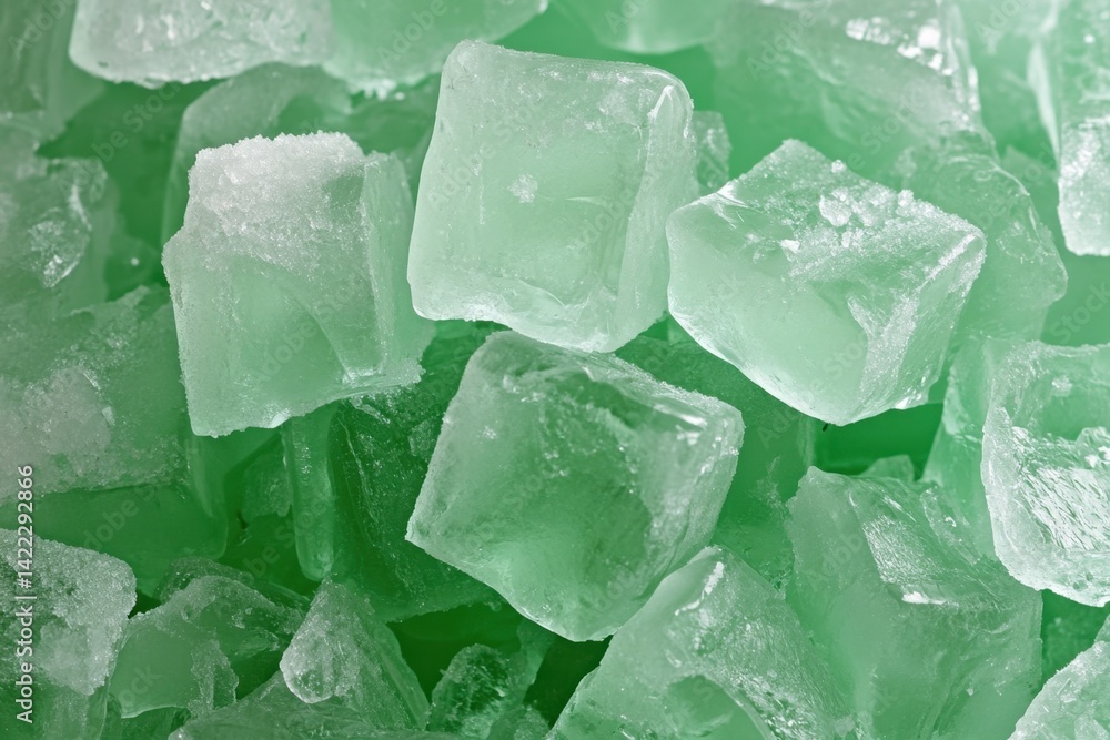 Poster close up of refreshing green ice cubes creating a cool and inviting atmosphere perfect for summer dr