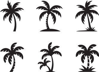 Fototapeta premium black palm tree icons set for tropical summer designs and beach vacation logos 