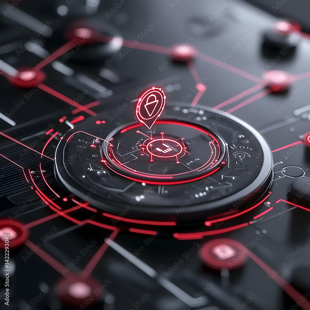 Poster cybersecurity illustration showcases digital protection security and network connections. could be u
