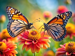 Fototapeta premium Monarch Butterflies on Blooming Flower