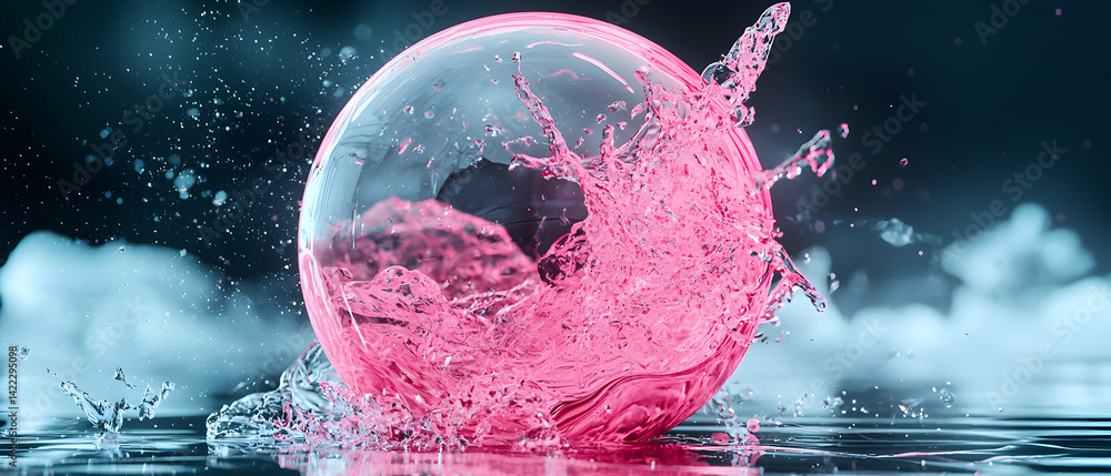 Poster a vibrant image featuring a pink water splash within a clear bubble. ideal for visual projects relat