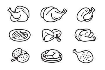 Baked Chicken Ultra Minimalist 2D Line Art