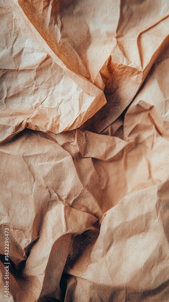 Poster crumpled craft paper texture close up abstract background showing rough surface and folds in neutral
