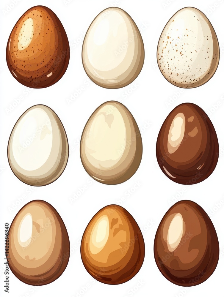 Aufkleber assortment of colorful eggs in a grid pattern artistic depiction of diverse egg varieties in a clean