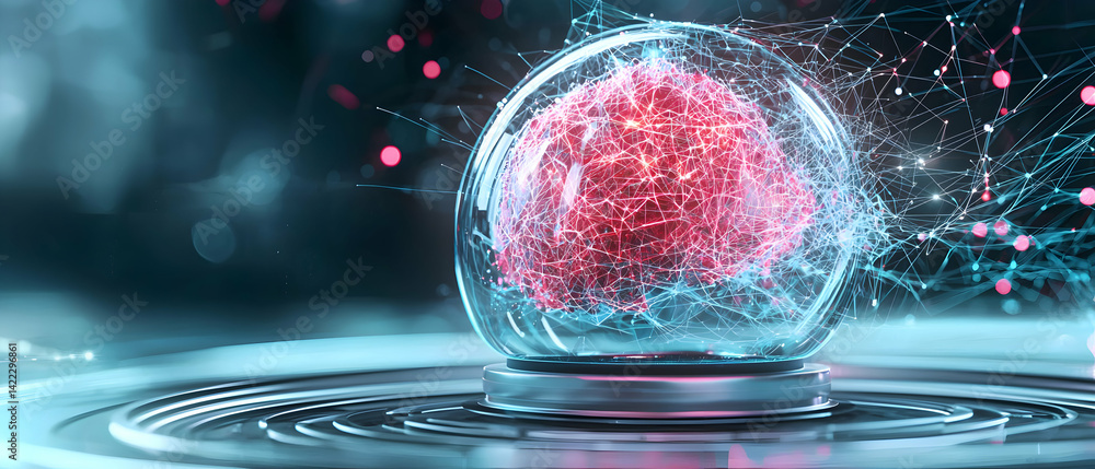Poster an artistic depiction of the human brain inside a glass orb. it represents the interconnectedness of