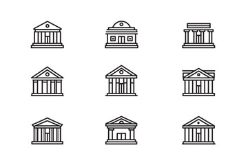 Fototapeta premium Bank building line art icon set