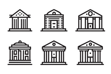 Fototapeta premium Bank building line art icon set