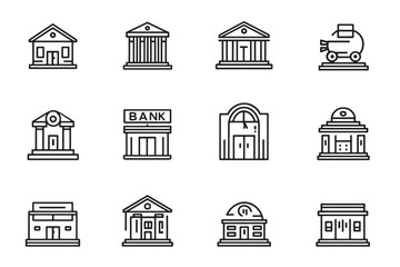 Bank line art icon set