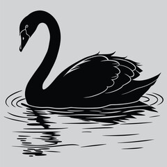 A swan swimming on a lake  image silhouette design vector art and illustration