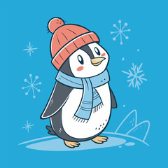 Funny winter penguin vector art illustration file