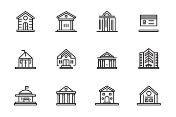 Bank line art icon set