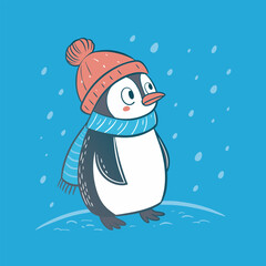 Funny winter penguin vector art illustration file