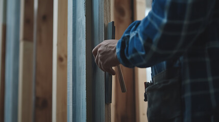 Carpenter Working on Wooden Frame