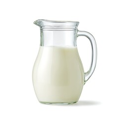 Glass pitcher filled with fresh milk still life isolated on white background