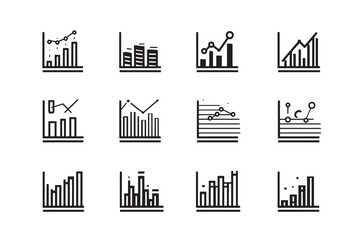 Fototapeta premium Bar Graph line art icon set