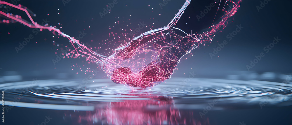 Aufkleber abstract digital art showing a hand made of connected lines over water. it is a visualization of a n