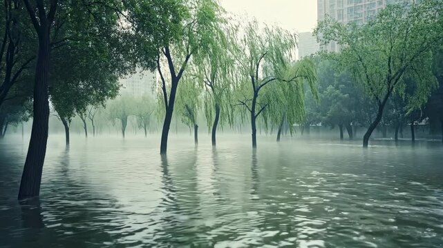 Urban park submerged after flood