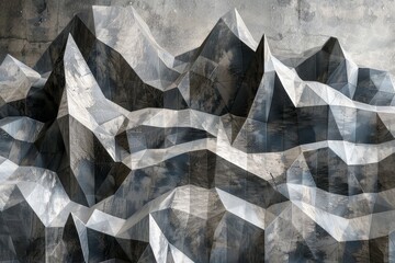 A digital illustration of a futuristic mountain range under a starry night sky with a full moon, A futuristic interpretation of mountain ranges carved with geometric patterns