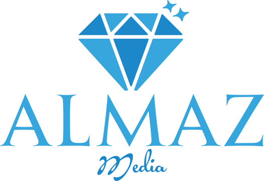 Almaz Media Logo Design Blue Diamond Sparkle