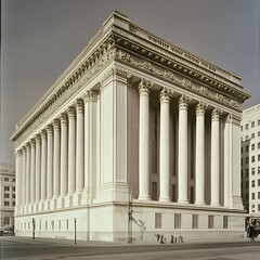 Greek revival mansion lit beautifully during sunset hour high resolution picture
