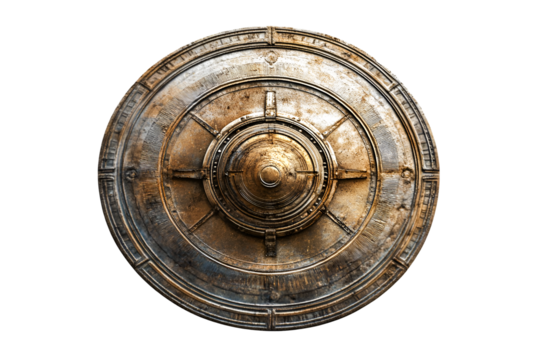 Ancient Metallic Shield Mysterious Artifact Bronze Design Intricate Details