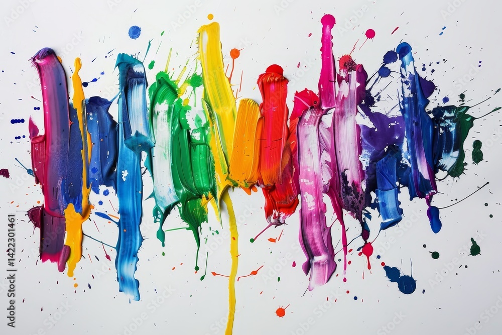 Poster a white canvas adorned with bold, vibrant splashes of color, creating an abstract and energetic comp