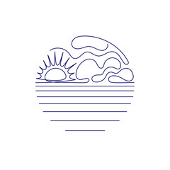 Sun, cloud, sea art line symbol Sunset circle logo