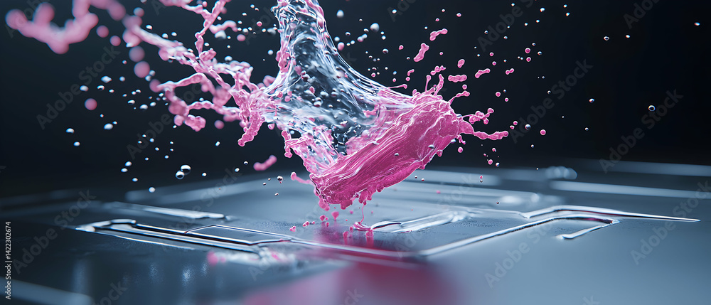 Poster a stunning abstract image featuring a dynamic splash of pink liquid against a dark background. perfe