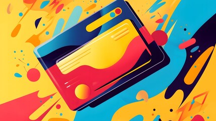 Vibrant Credit Card Illustration: A dynamic and colorful illustration of a credit card, featuring abstract shapes and a vibrant color palette.  The design is modern and eye-catching.